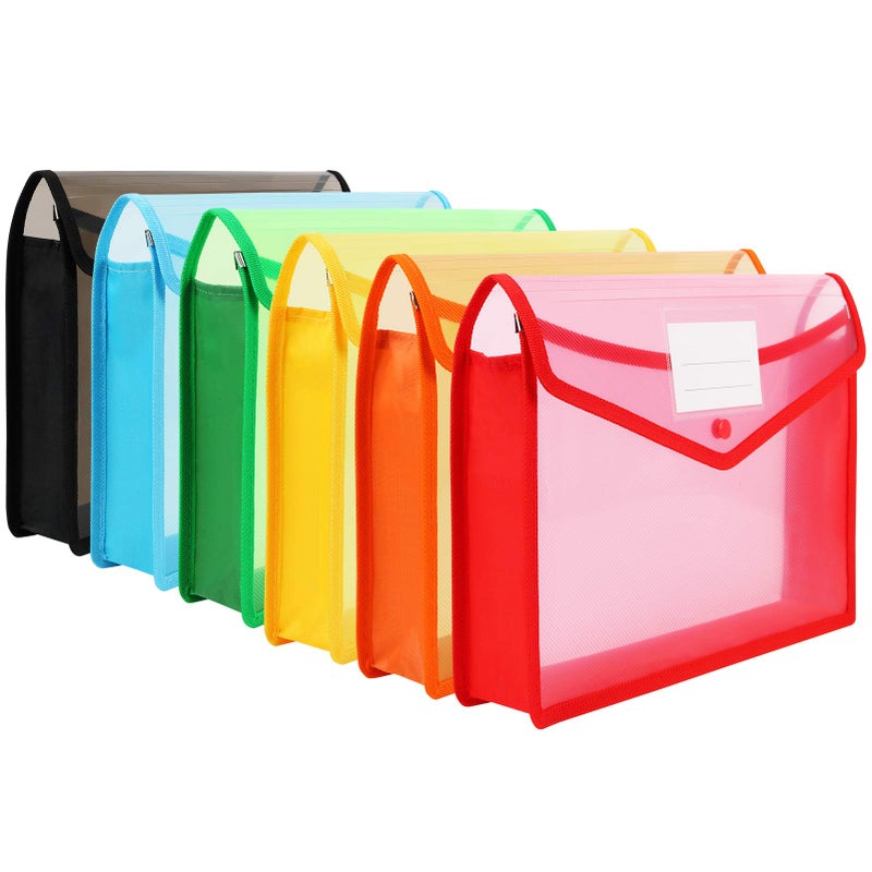 ABC life Plastic File Folder Poly Envelopes Expanding File Wallet Document Folder with Snap Closure  6 Pack A4/Letter Size Waterproof Accordion File Pouch for Office Organization (Assorted Color) - Image 1